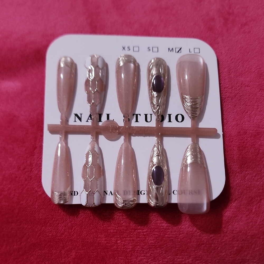Nude and Gold Press-On Nail Set